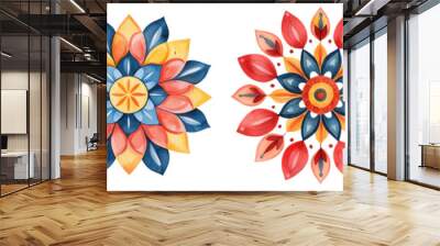 A vibrant collection of four intricate floral designs, showcasing a blend of colors and unique petal shapes for decorative purposes. Wall mural