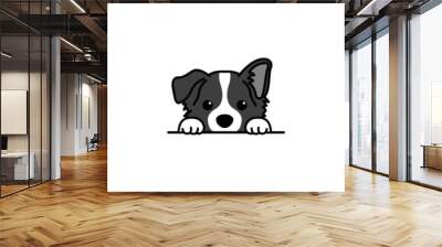 Cute border collie puppy peeking cartoon, vector illustration Wall mural