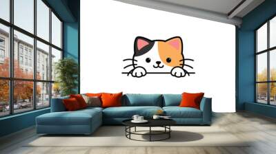 Cute calico cat peeking cartoon, vector illustration Wall mural