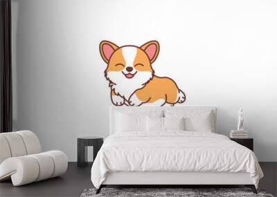 Cute corgi dog jumping cartoon, vector illustration Wall mural