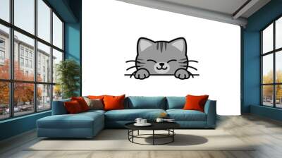 Cute tabby cat gray color peeking cartoon, vector illustration Wall mural