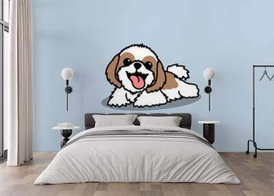 Funny shih tzu dog lying down cartoon, vector illustration Wall mural