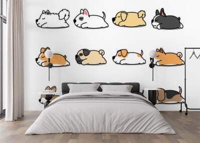 Lazy dog sleeping cartoon icon set, vector illustration Wall mural