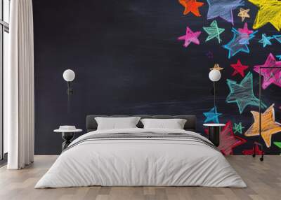 Chalk illustration of a colorful stars on blackboard. A Chalkboard Symphony of Creativity, Goals, Imagination, and Aspiration. Wall mural