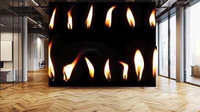  Set of fire flame. Realistic candle flame isolated on black background. Wall mural