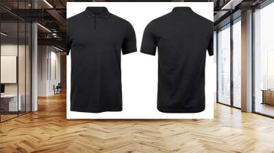 black polo shirts mockup front and back used as design template, isolated on white background with c Wall mural