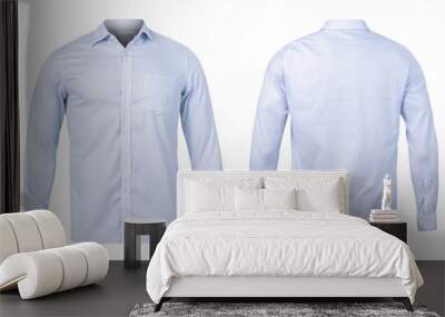 business or formal blue shirt, front and back view mock-up isolated on white background with clippin Wall mural