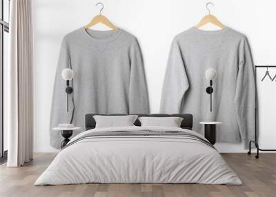 Realistic sweater mockup hanging front and back view isolated on white background with clipping path. Wall mural