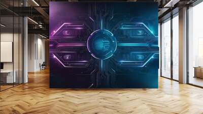 Abstract neon futuristic technology background. Generative Ai. Wall mural