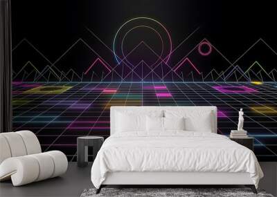 Abstract neon gaming background. Generative Ai. Wall mural