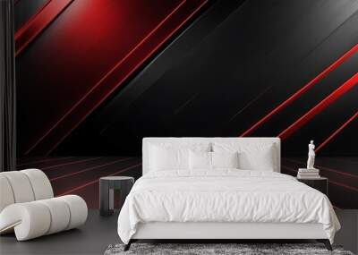 Abstract Red and black are light pattern with the gradient is the with floor wall metal texture soft tech diagonal background Generative Ai. Wall mural