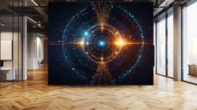 Cyber quantum computing and electronic global intelligence abstract tech background. Generative Ai. Wall mural