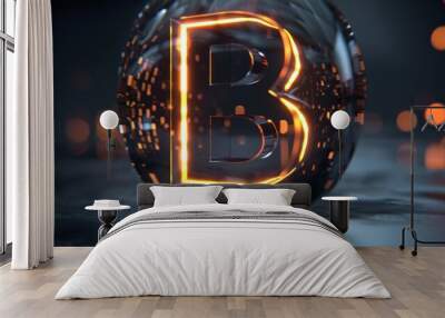 Modern B icon with a digital feel and illuminated edges Wall mural