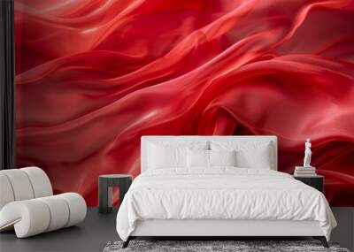 Abstract background featuring semi-transparent red silk fabric with flowing drapery and soft, elegant texture, ideal for design projects, banners, and elegant invitations Wall mural