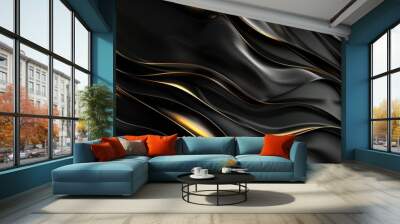 Abstract illustration featuring elegant black line patterns on a luxurious dark background, perfect for modern designs, website headers, and sophisticated branding projects Wall mural