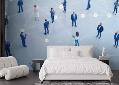 Business team network with efficient communication system, featuring connected employees and decentralized networking for enhanced collaboration Wall mural