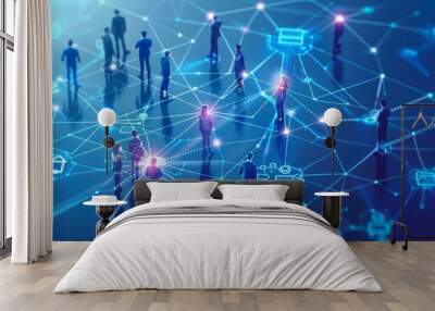 Business team network with efficient communication system, featuring connected employees and decentralized networking for enhanced collaboration Wall mural