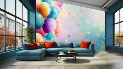 Festive birthday celebration background with vibrant multicolored balloons in bright and cheerful setting Wall mural