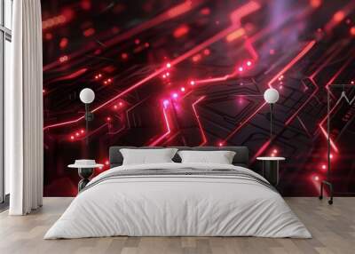 Futuristic red glowing lines: abstract tech background Wall mural