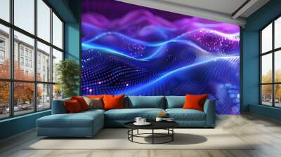 Vibrant blue and purple gradient wave abstract texture: futuristic technology background Wall mural