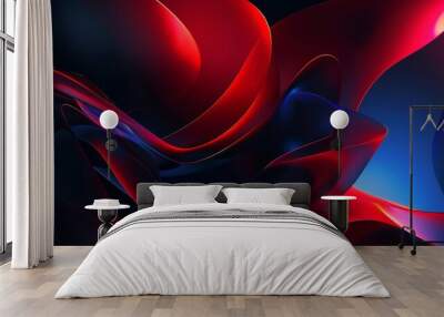 Vibrant red and blue abstract wallpaper on black background - hd modern graphic art with dynamic shapes - technology inspired design Wall mural