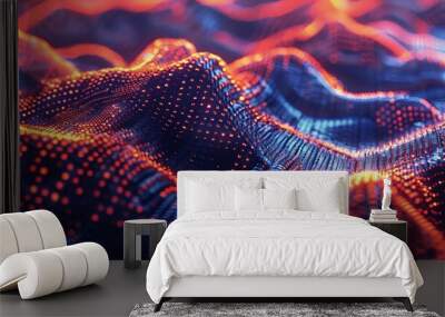 Vibrant tech abstract: futuristic cloud computing and data structure background with source code and network elements in 3d render. Conceptual wallpaper for technology, science, and innovation. Digita Wall mural