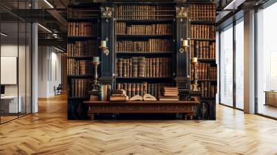 vintage literary atmosphere: a background of old books in a cozy library setting
 Wall mural