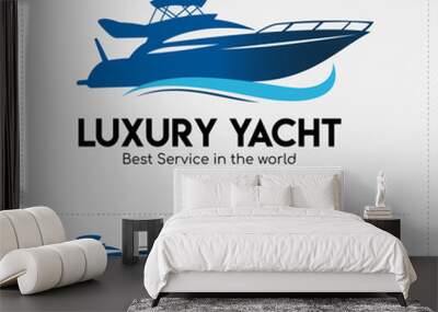 Luxury Yacht Vector Logo in the sea Wall mural