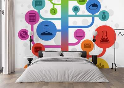 Abstract color media tree with modern icons Wall mural