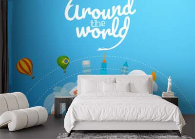 around the world tour by different vehicle. travel concept vector illustration with logo Wall mural