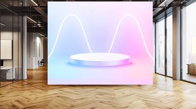 Empty studio with podium and neon light. Vector show case template for a product design. Vector 3d illustration Wall mural