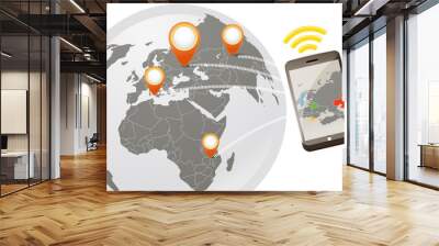 Global wireless phone connection illustration Wall mural