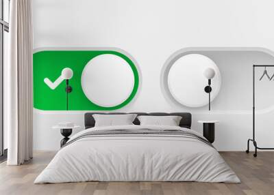 Interface toggle buttons set. On Off switch. 3d vector element idolated on white background Wall mural