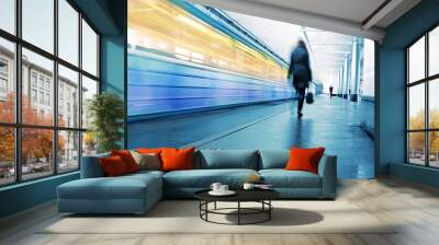 Train moving out of the station Wall mural