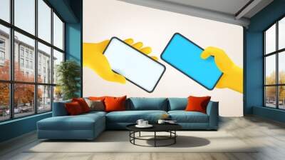 Two men with smartphones. Communication concept. Comic 3d style vector illustration Wall mural