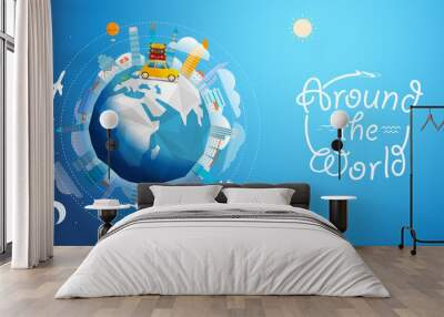 Vacation travelling concept. Vector travel illustration with dif Wall mural