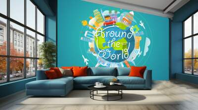 Vacation travelling concept. Vector travel illustration with dif Wall mural