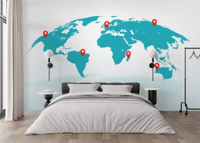 Vector world map with pointers Wall mural