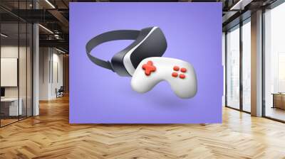 Video game joystick and vr glasses. 3d vector illustration Wall mural