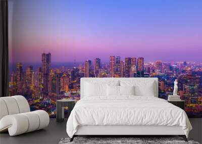 Mumbai cityscape turning purple at dusk. Wall mural