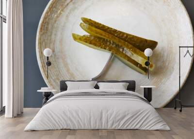 a close up of a pickle on a plate with tomatoes Wall mural