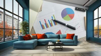 high angle view of financial chart on office desk  Wall mural