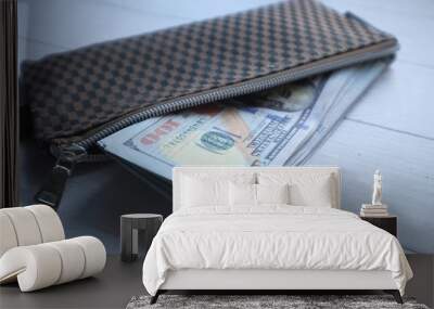 US dollar cash in a wallet, saving money concept Wall mural