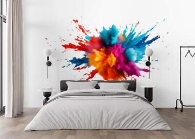 colorful vibrant rainbow Holi paint color powder explosion with bright colors isolated white background.	 Wall mural