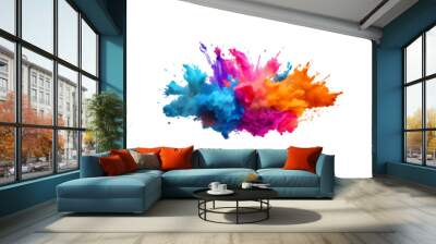 colorful vibrant rainbow Holi paint color powder explosion with bright colors isolated white background.	 Wall mural