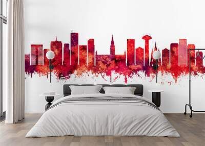 Brussels Belgium Skyline Red Wall mural