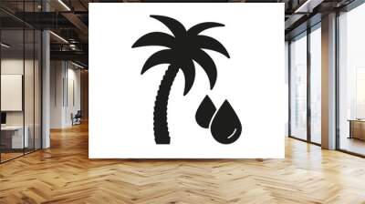 Palm Tree And Oil Drops Silhouette Icon. Palm Oil Extraction And Sustainable Agriculture Practices. Isolated Vector Illustration Wall mural