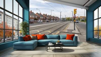 Tram tracks on the surface in a town Wall mural