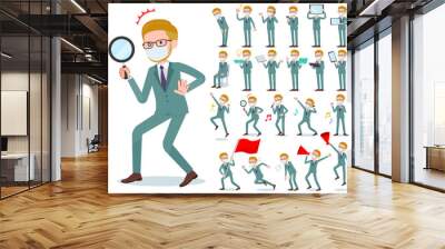 flat type mask blond hair businessman_Action Wall mural