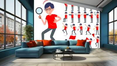 flat type red Tshirt Glasse men_Action Wall mural